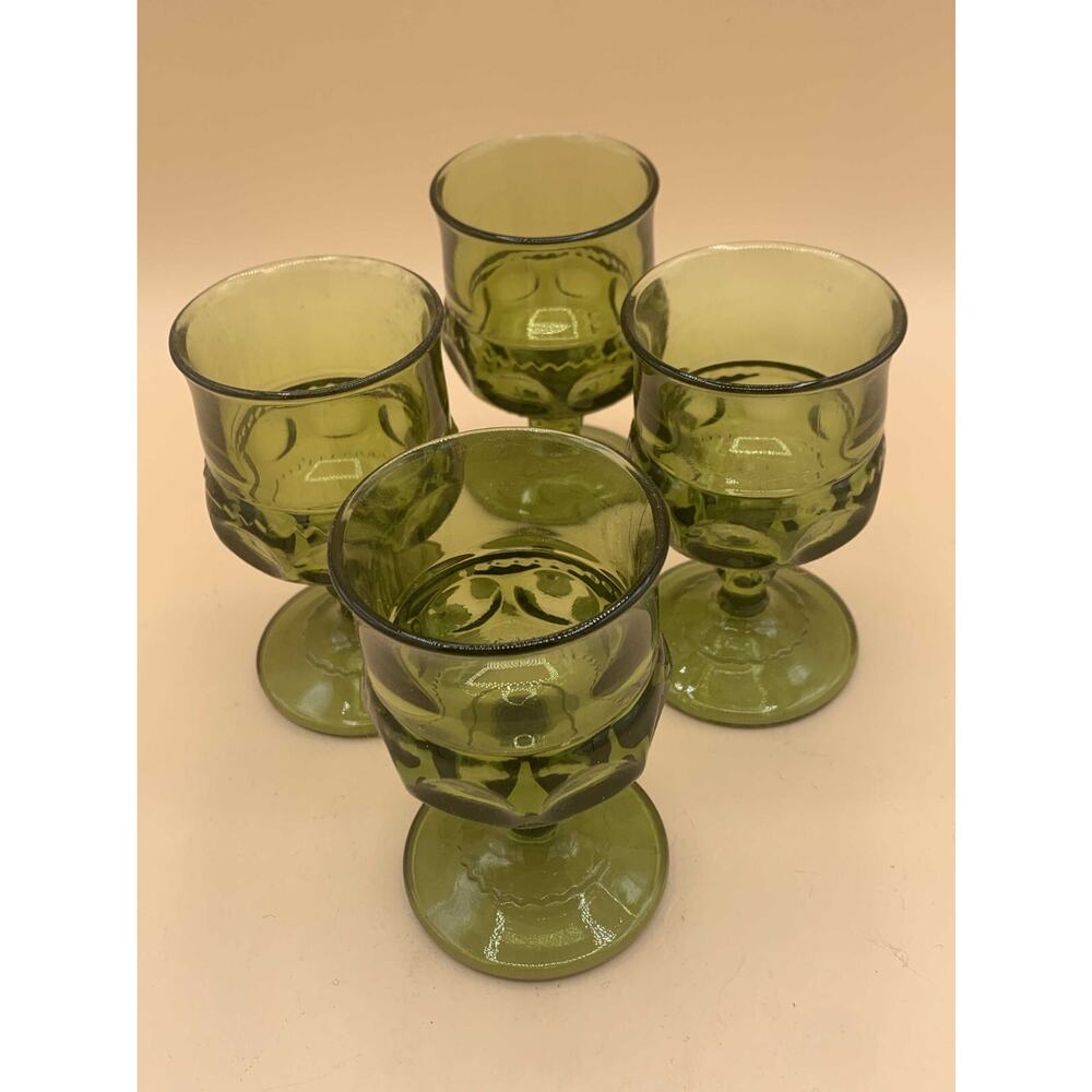 Set of 4 Vintage Indiana Carnival Glass Kings Crown Thumbprint Stemmed Glass Avo